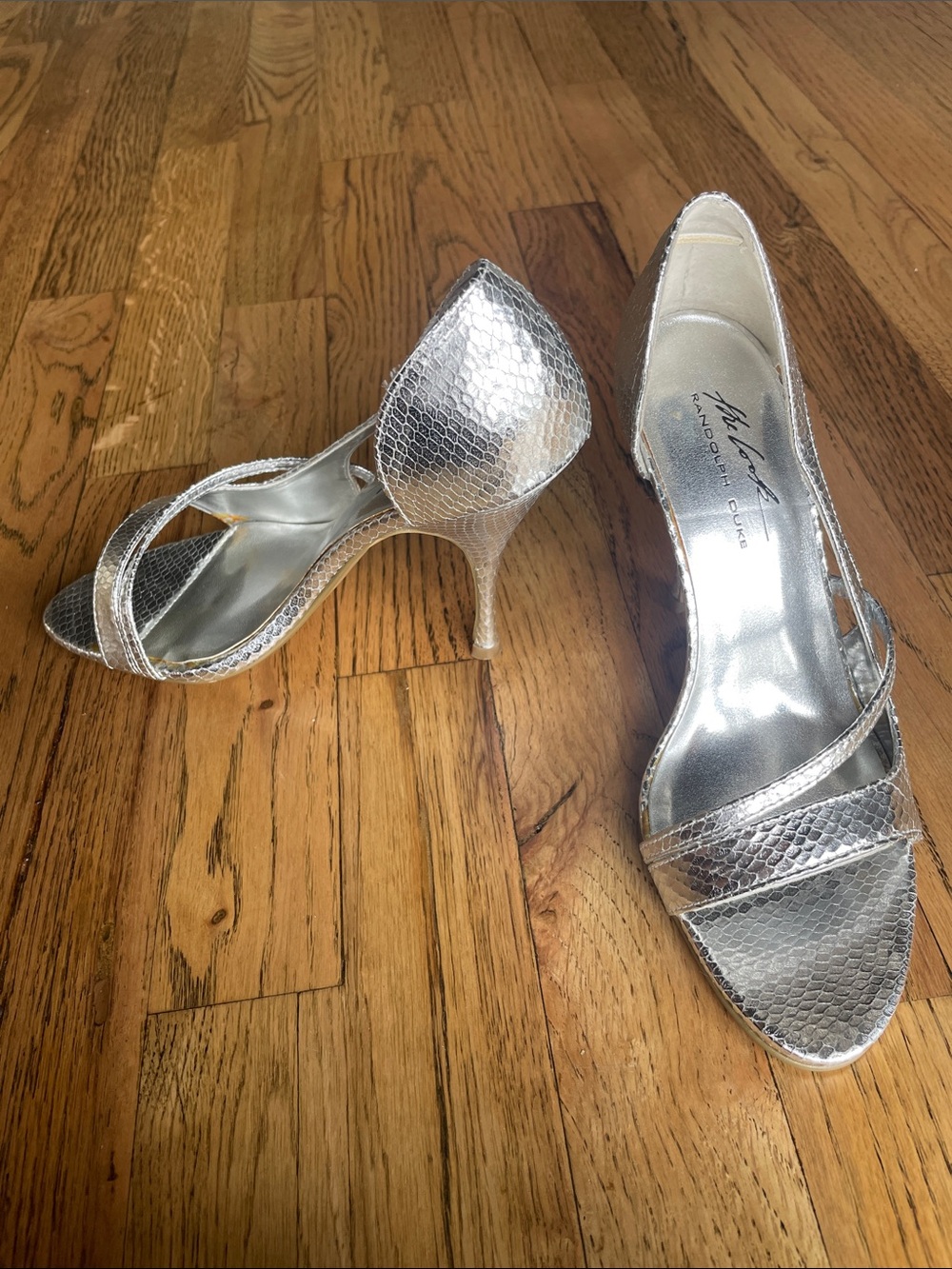 Randolph Duke Silver Snake-Embossed D'Orsay Heels